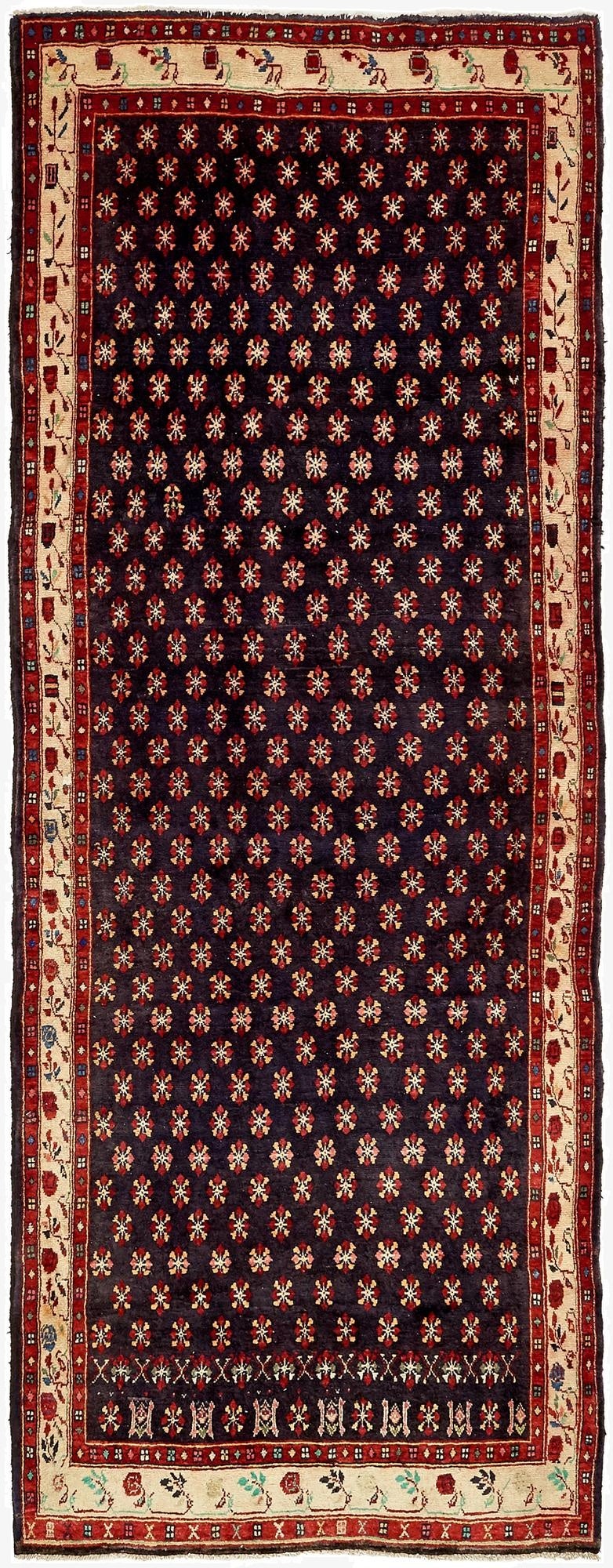4' 3 x 11' 1  Hand Knotted Hamedan Persian Wool Runner Rug