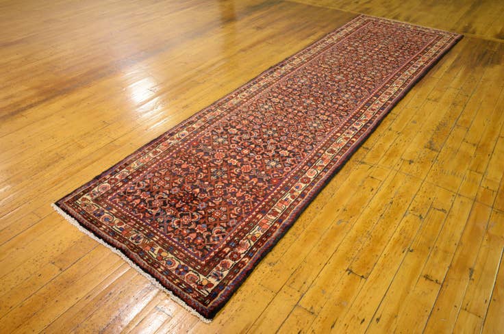 Detail image of 3' 8 x 12' 10 Hand Knotted Hossainabad Persian Wool Runner Rug