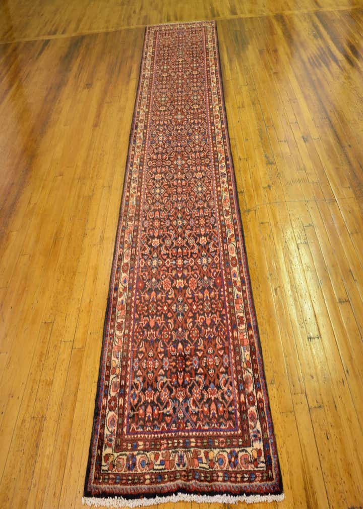 3' 8 x 12' 10 Hand Knotted Hossainabad Persian Wool Runner Rug