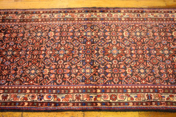 Detail image of 3' 8 x 12' 10 Hand Knotted Hossainabad Persian Wool Runner Rug