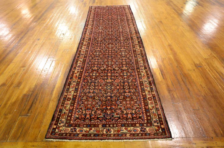 Detail image of 3' 8 x 12' 10 Hand Knotted Hossainabad Persian Wool Runner Rug