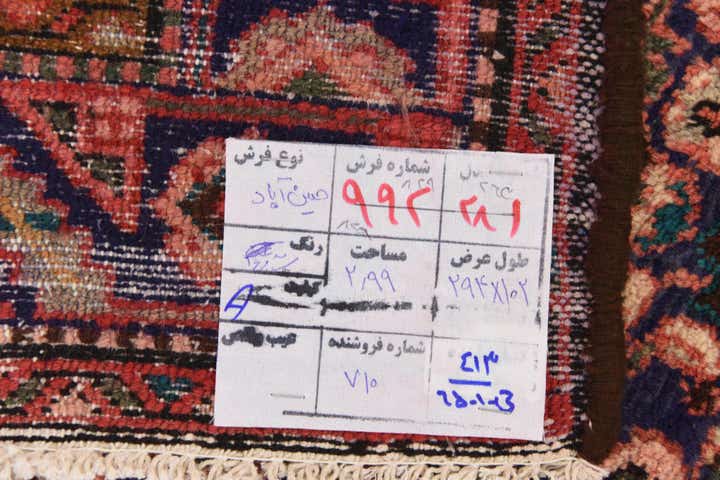 3' 5 x 9' 8 Hand Knotted Hossainabad Persian Wool Runner Rug