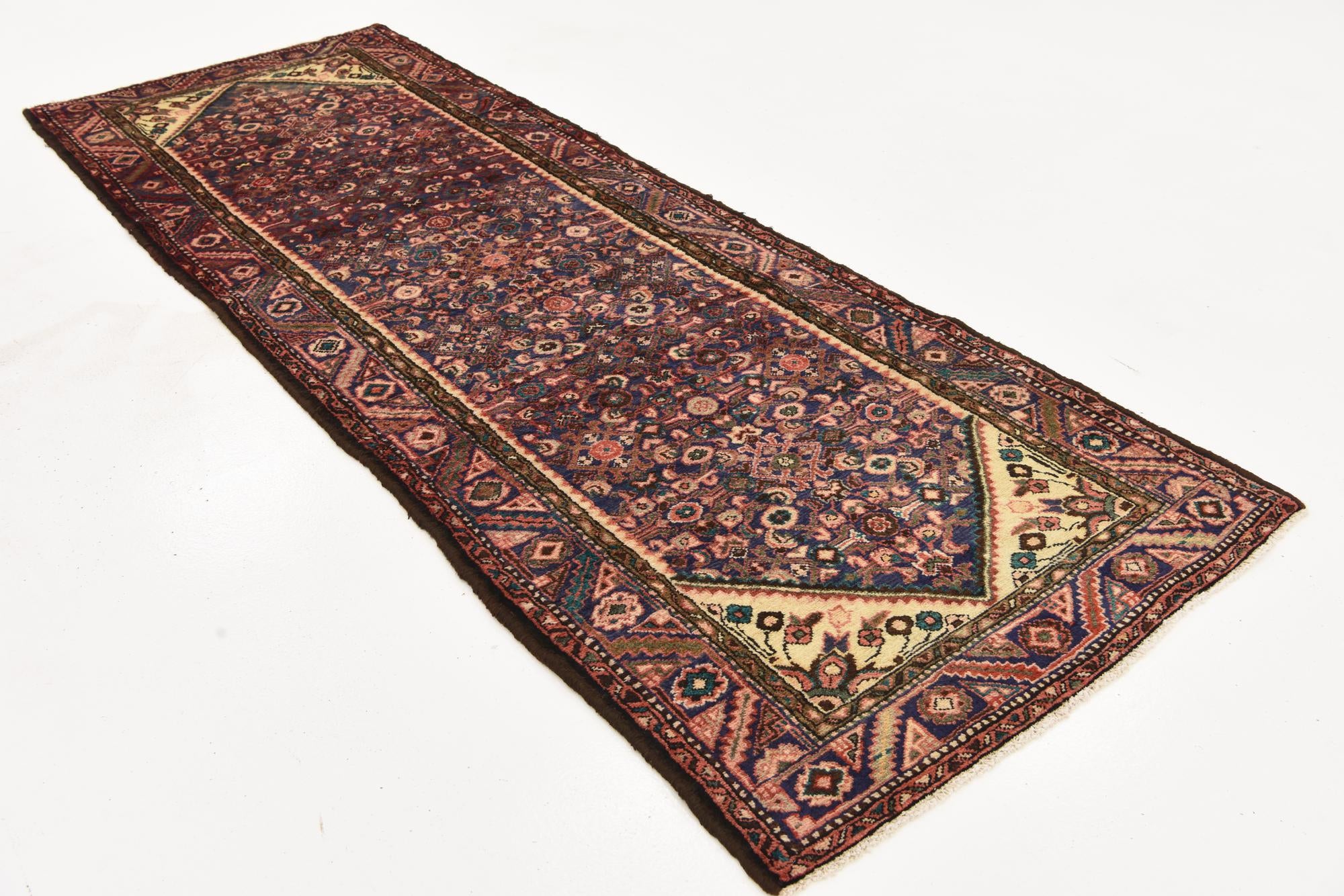 3' 5 x 9' 8 Hand Knotted Hossainabad Persian Wool Runner Rug