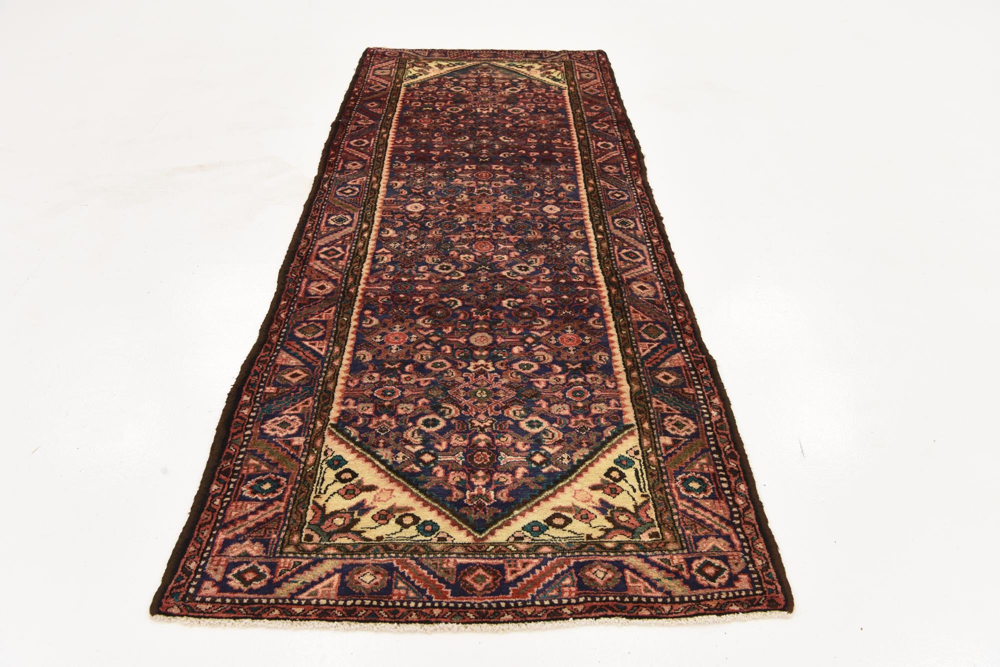 3' 5 x 9' 8 Hand Knotted Hossainabad Persian Wool Runner Rug