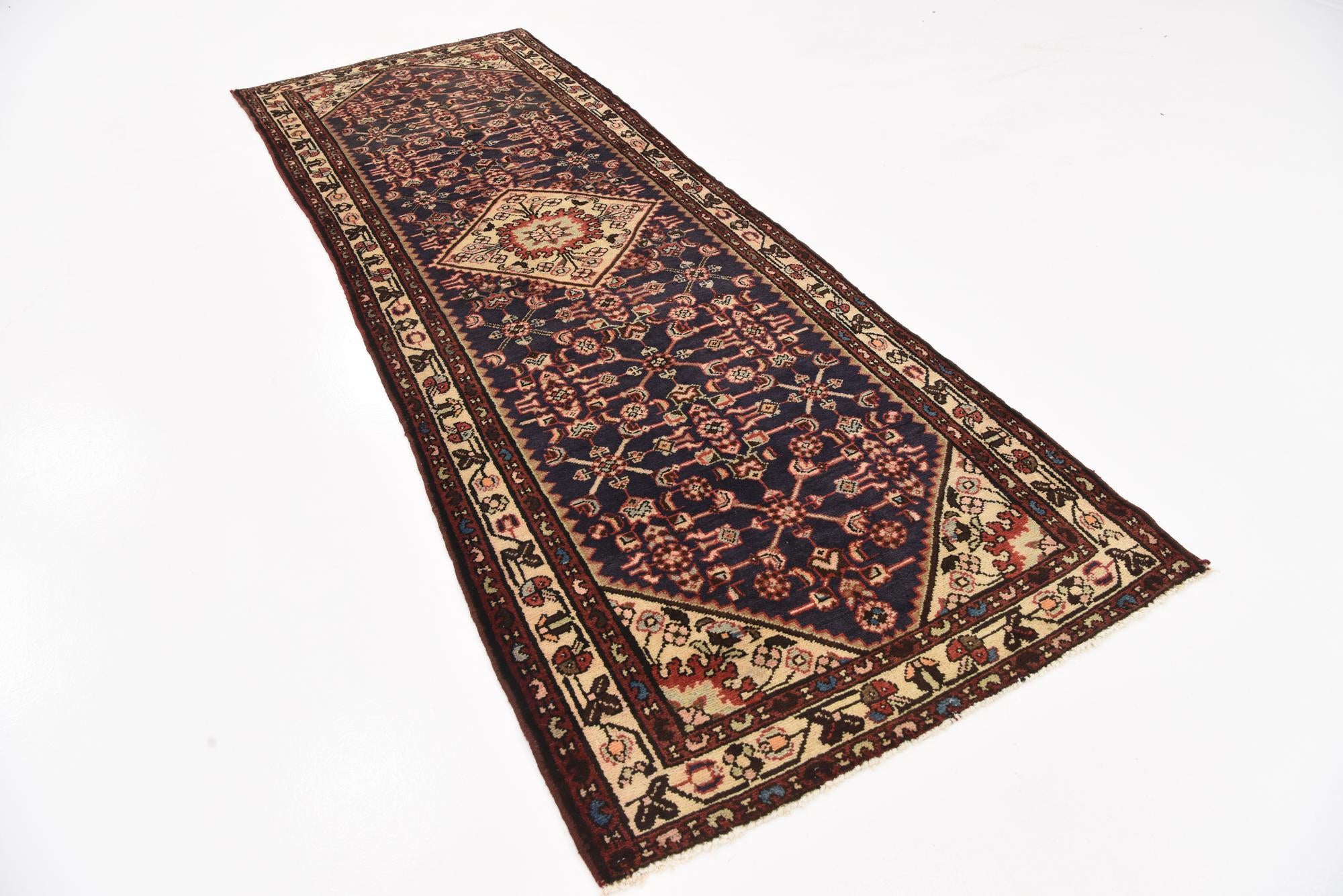 3' 6 x 10' Hand Knotted Hossainabad Persian Wool Runner Rug