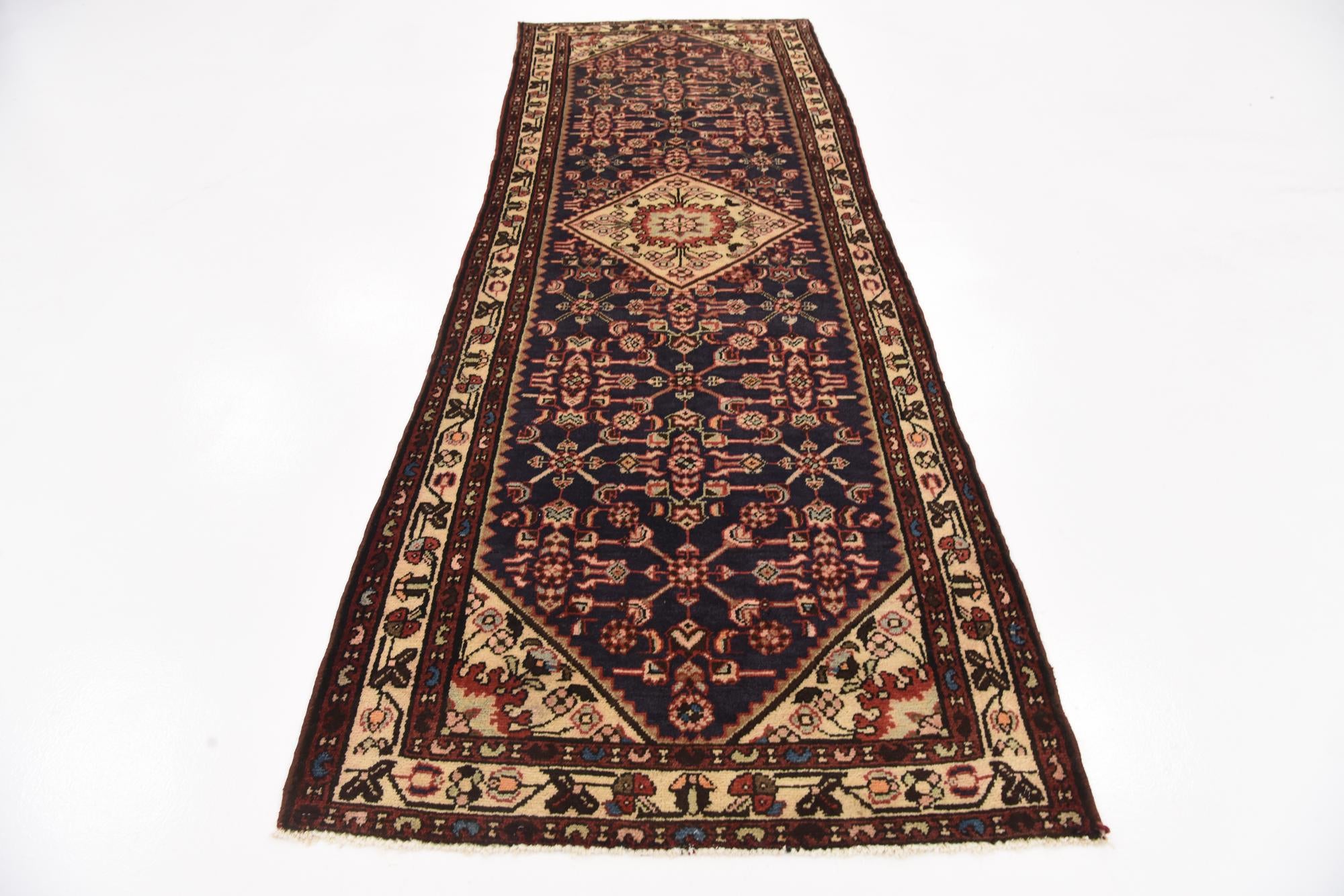 3' 6 x 10' Hand Knotted Hossainabad Persian Wool Runner Rug