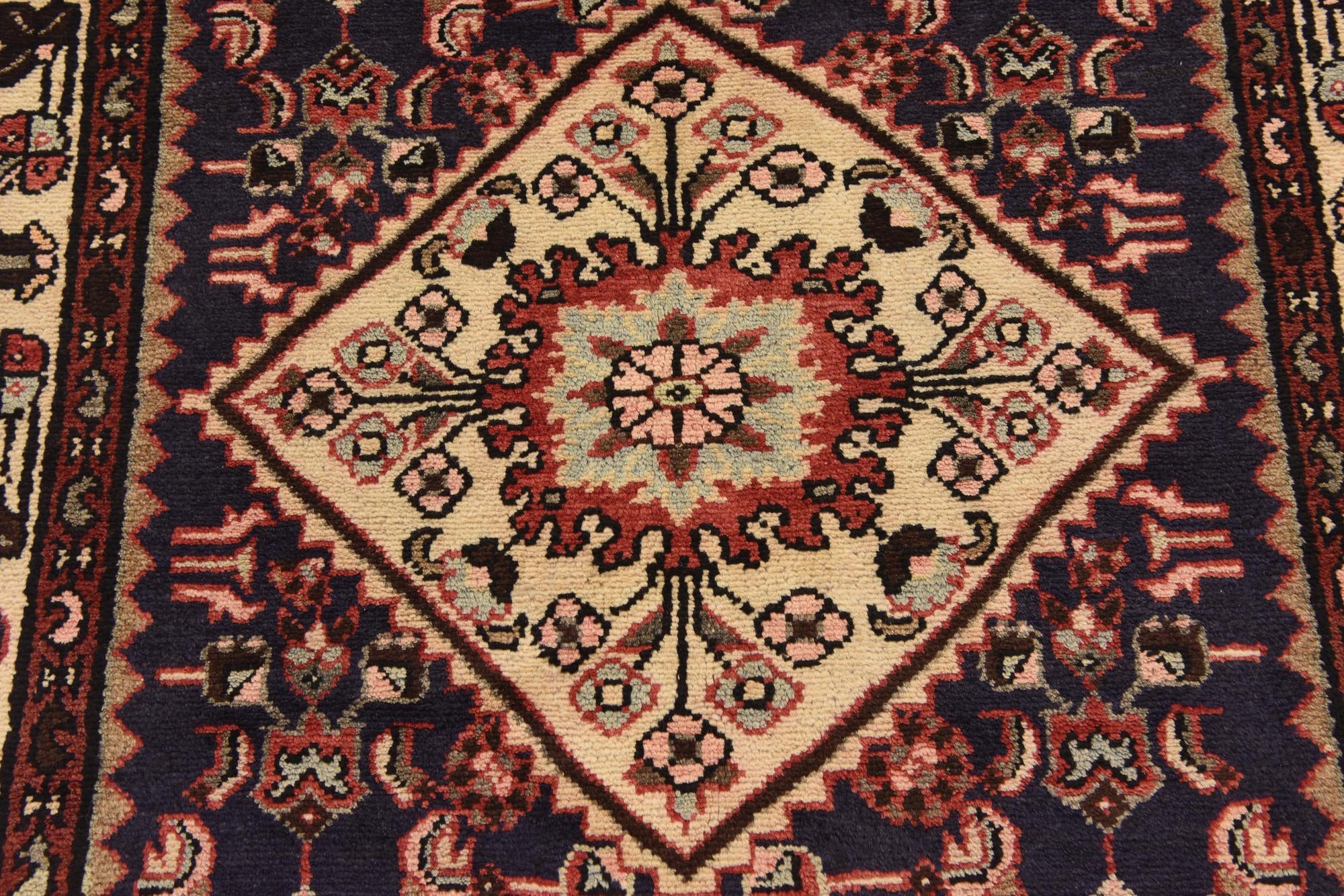 3' 6 x 10' Hand Knotted Hossainabad Persian Wool Runner Rug