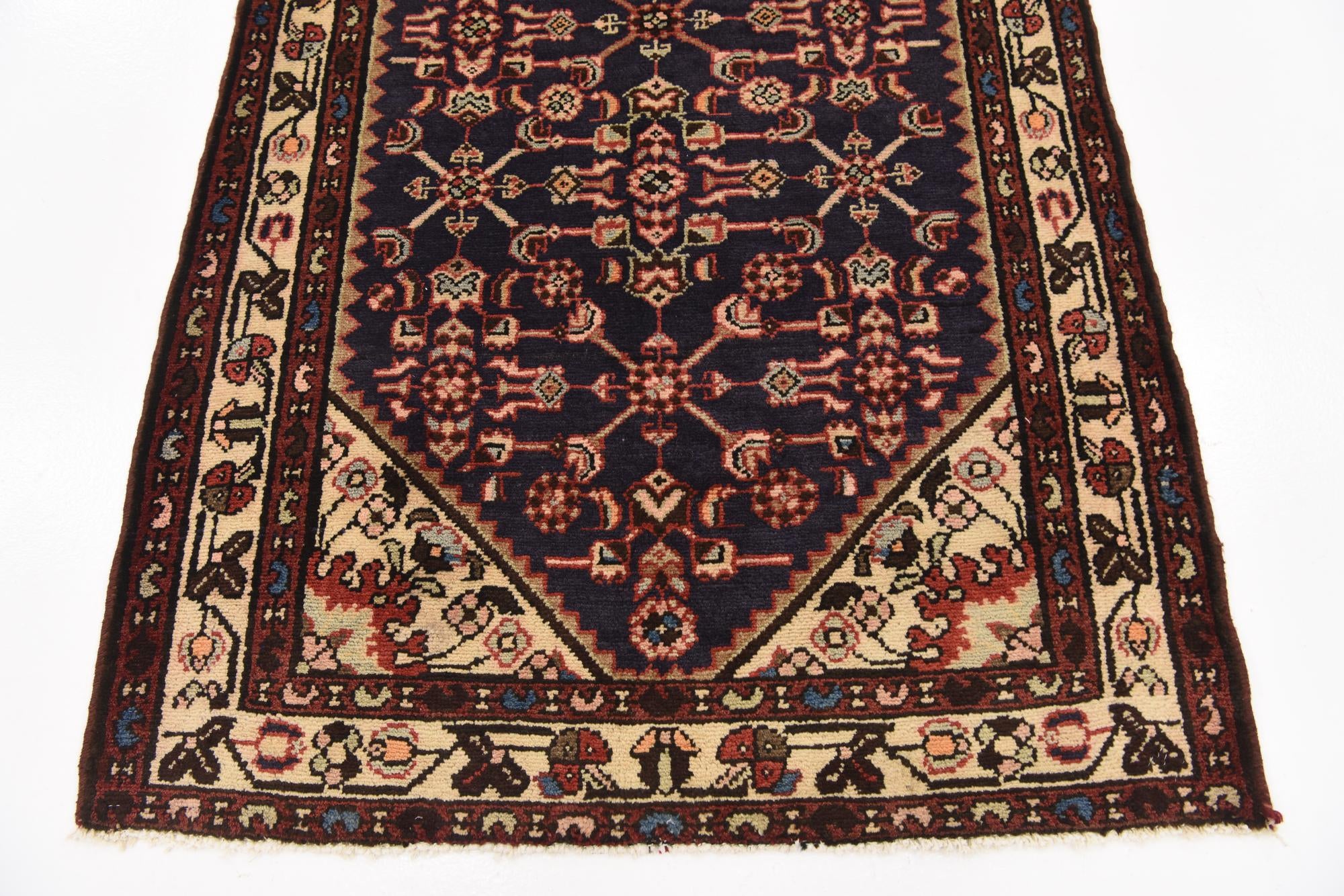 3' 6 x 10' Hand Knotted Hossainabad Persian Wool Runner Rug