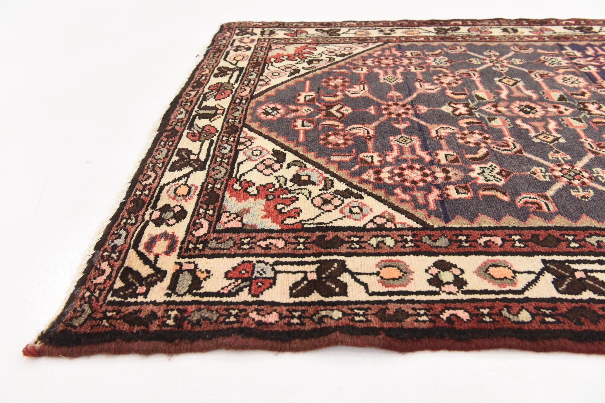 3' 6 x 10' Hand Knotted Hossainabad Persian Wool Runner Rug