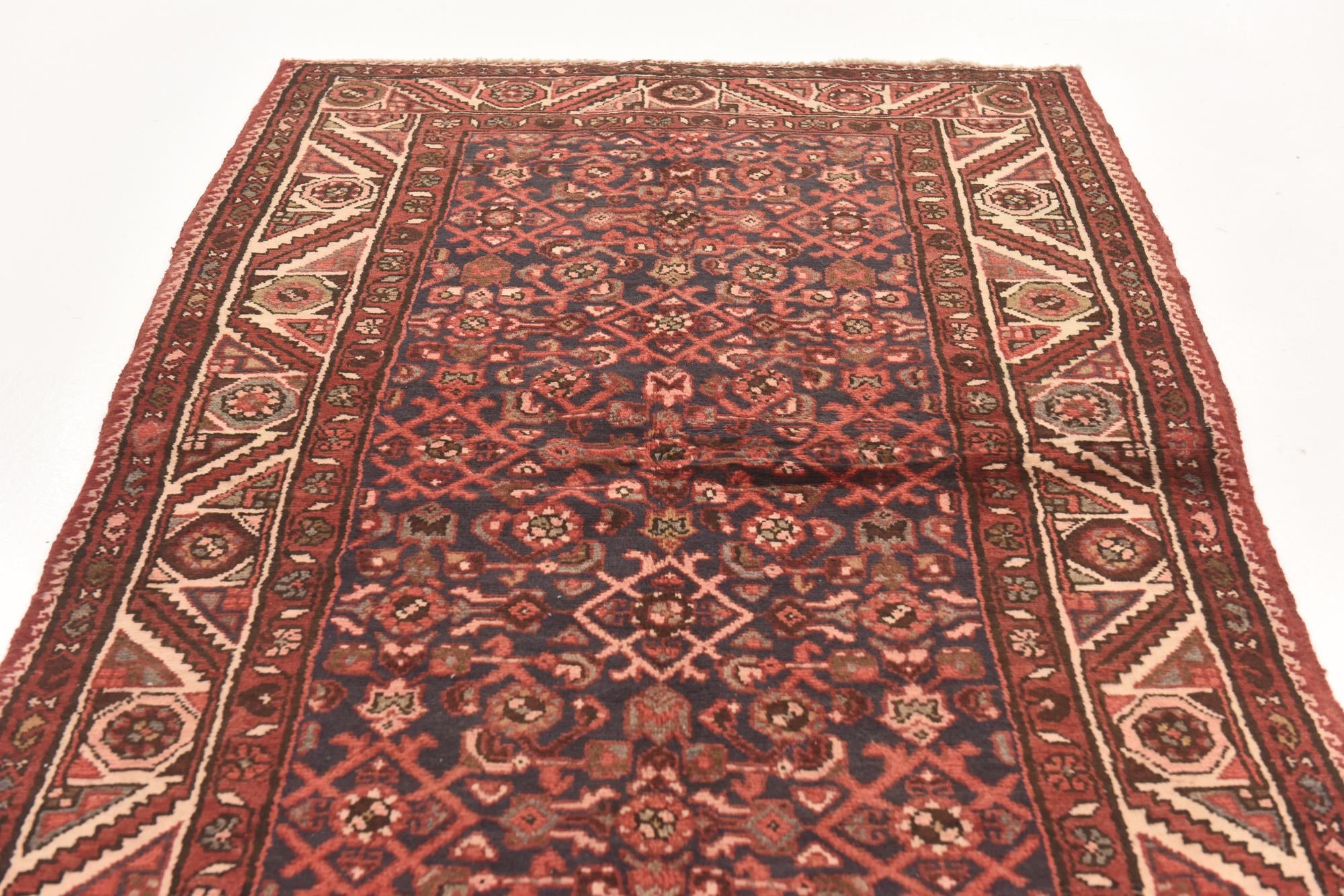 3' 9 x 9' 9 Hand Knotted Hossainabad Persian Wool Runner Rug