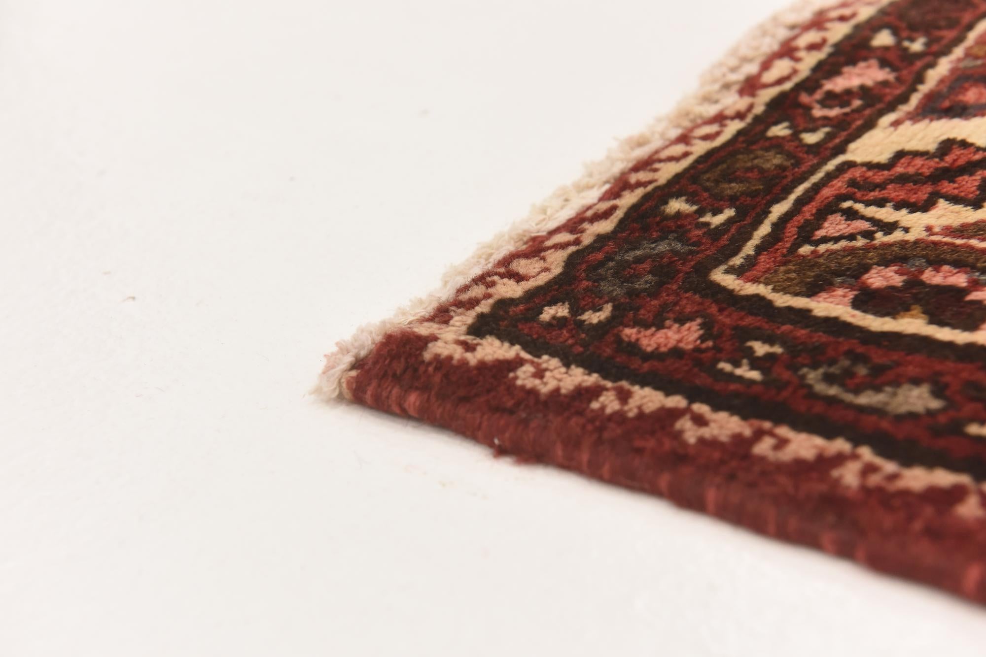 3' 9 x 9' 9 Hand Knotted Hossainabad Persian Wool Runner Rug