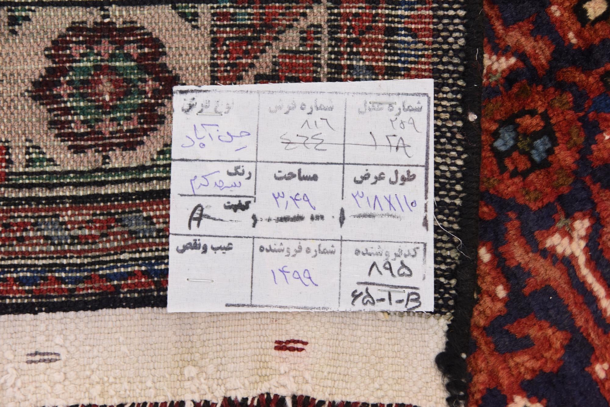 3' 7 x 10' 8 Hand Knotted Hossainabad Persian Wool Runner Rug
