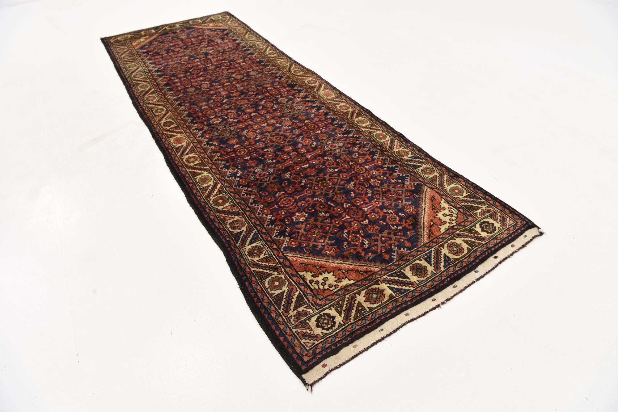 3' 7 x 10' 8 Hand Knotted Hossainabad Persian Wool Runner Rug