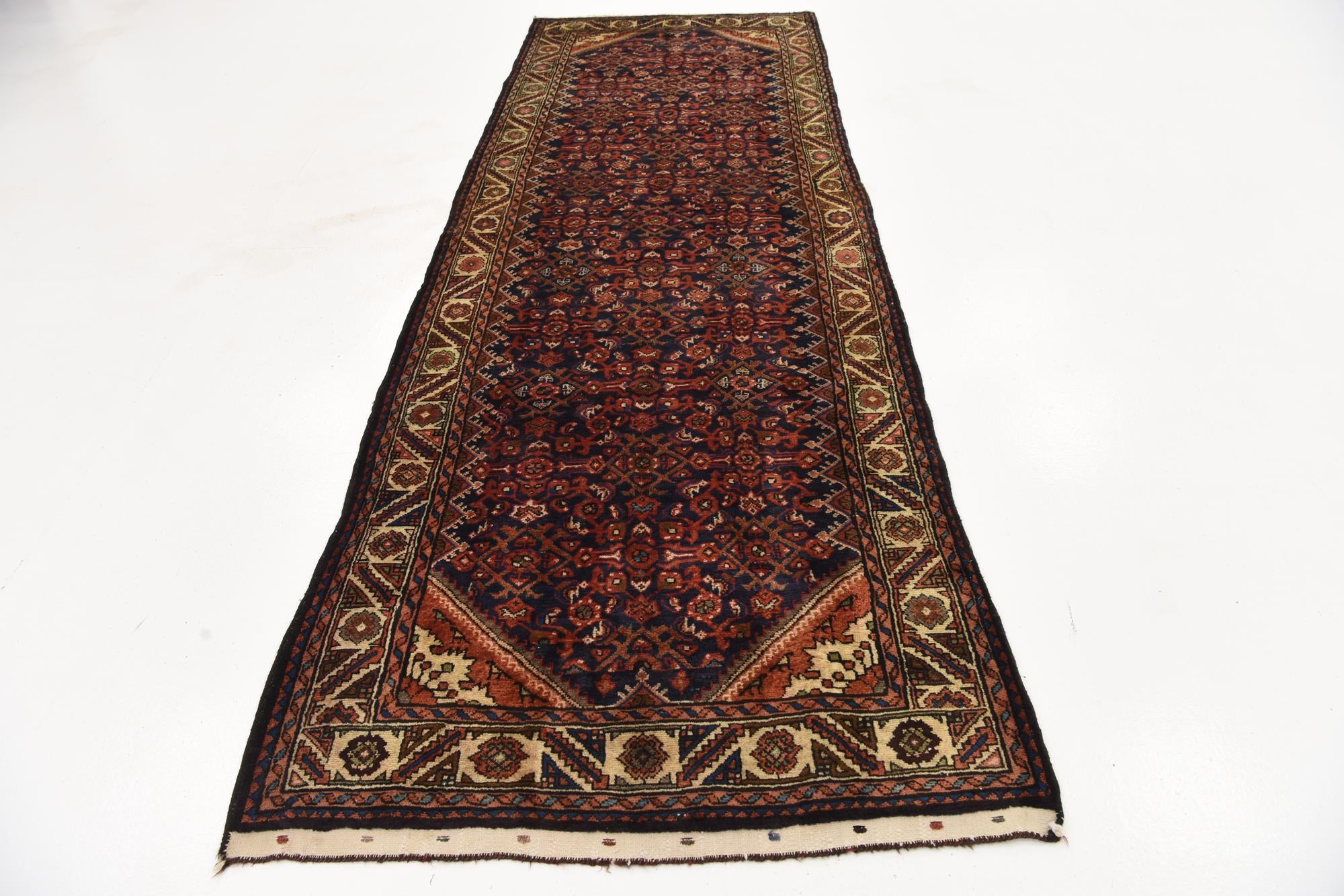 3' 7 x 10' 8 Hand Knotted Hossainabad Persian Wool Runner Rug
