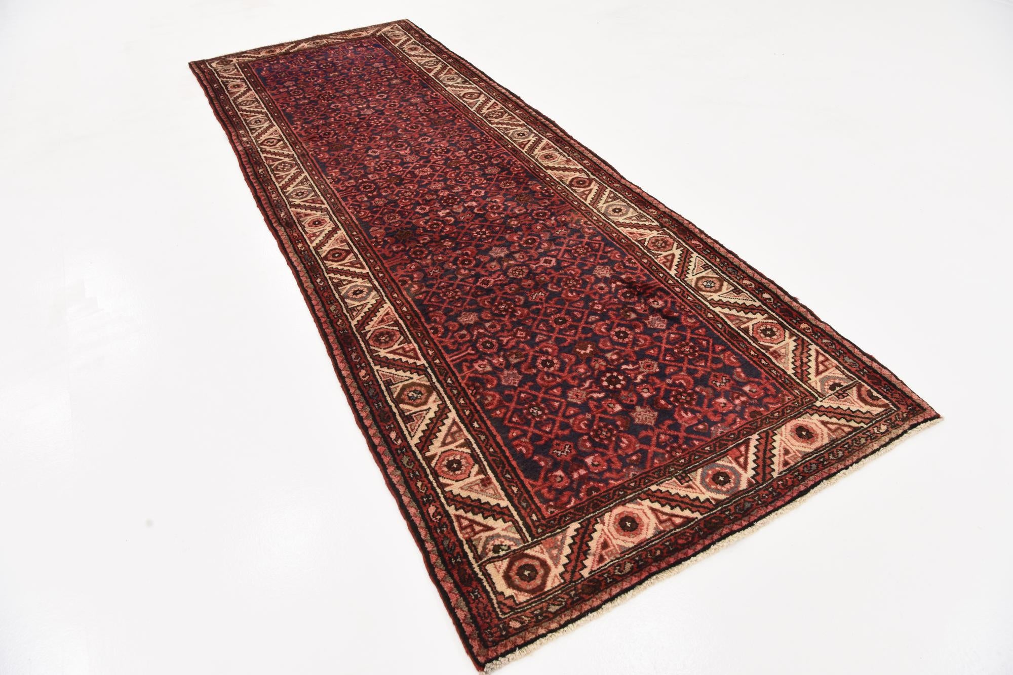 3' 10 x 10' 7 Hand Knotted Hossainabad Persian Wool Runner Rug