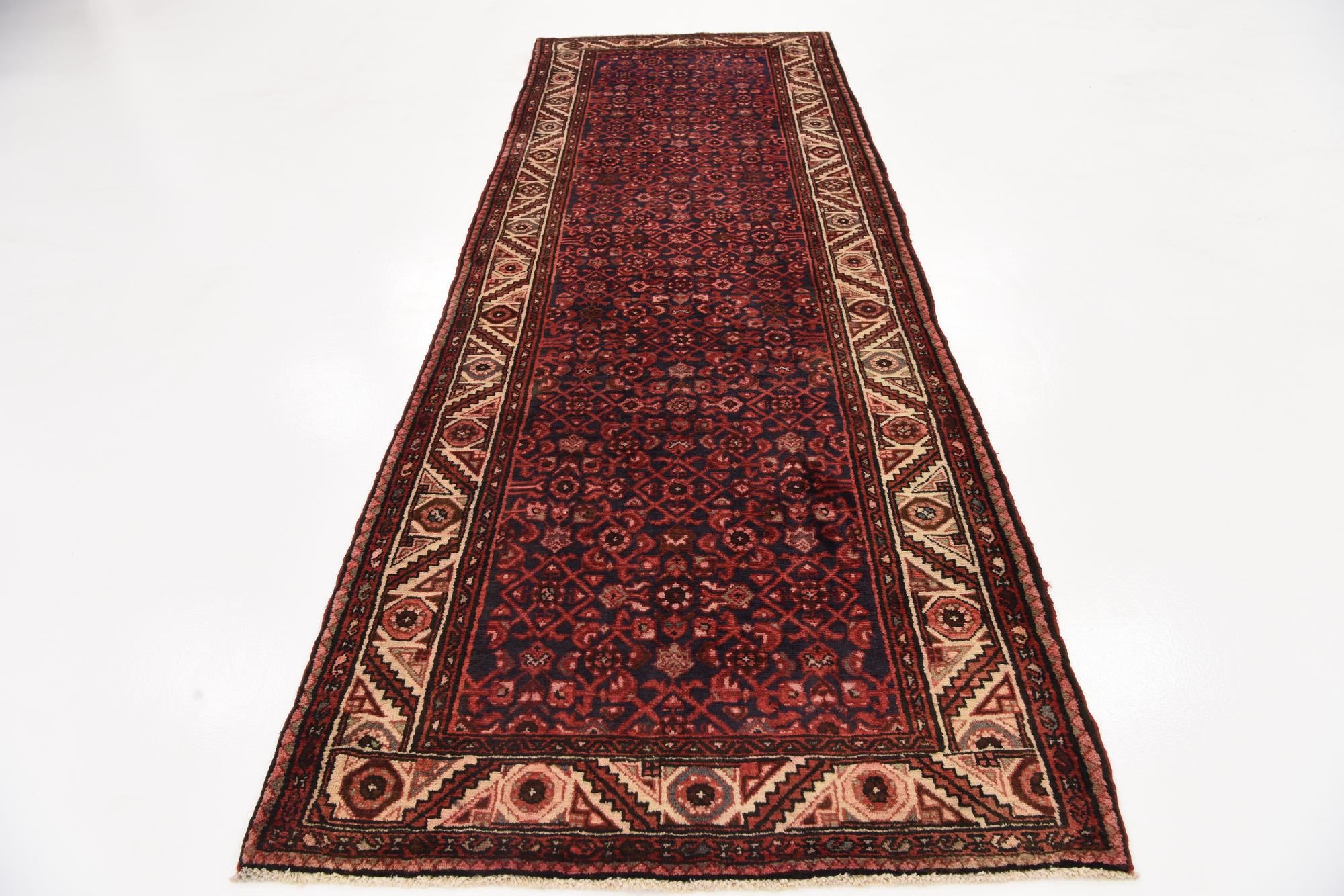 3' 10 x 10' 7 Hand Knotted Hossainabad Persian Wool Runner Rug