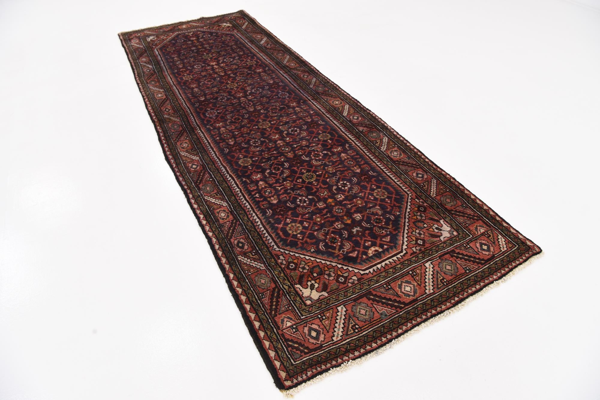 3' 9 x 10' 4 Hand Knotted Hossainabad Persian Wool Runner Rug