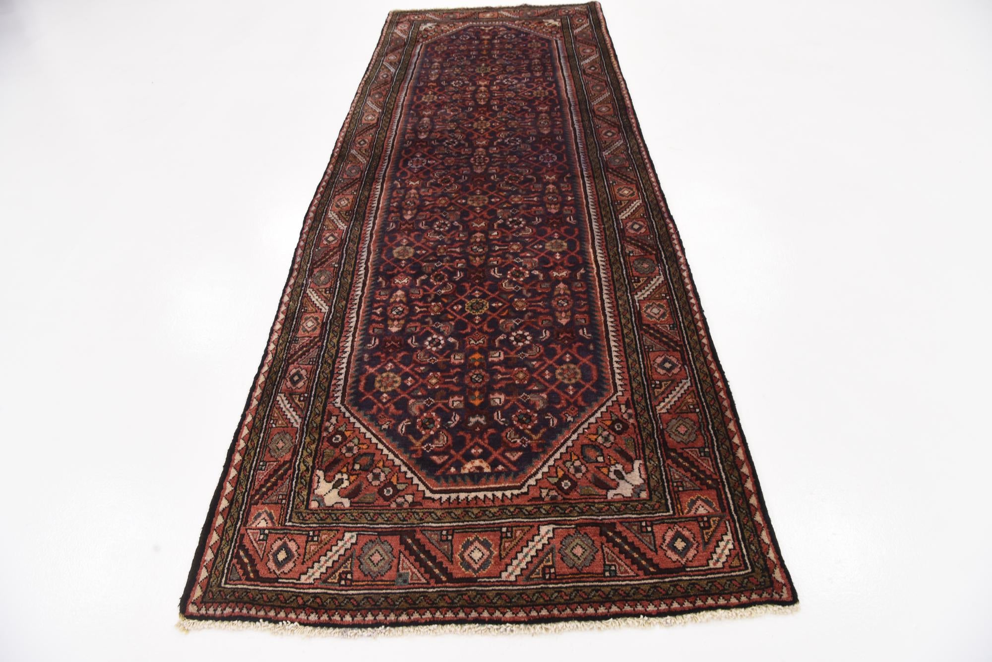 3' 9 x 10' 4 Hand Knotted Hossainabad Persian Wool Runner Rug