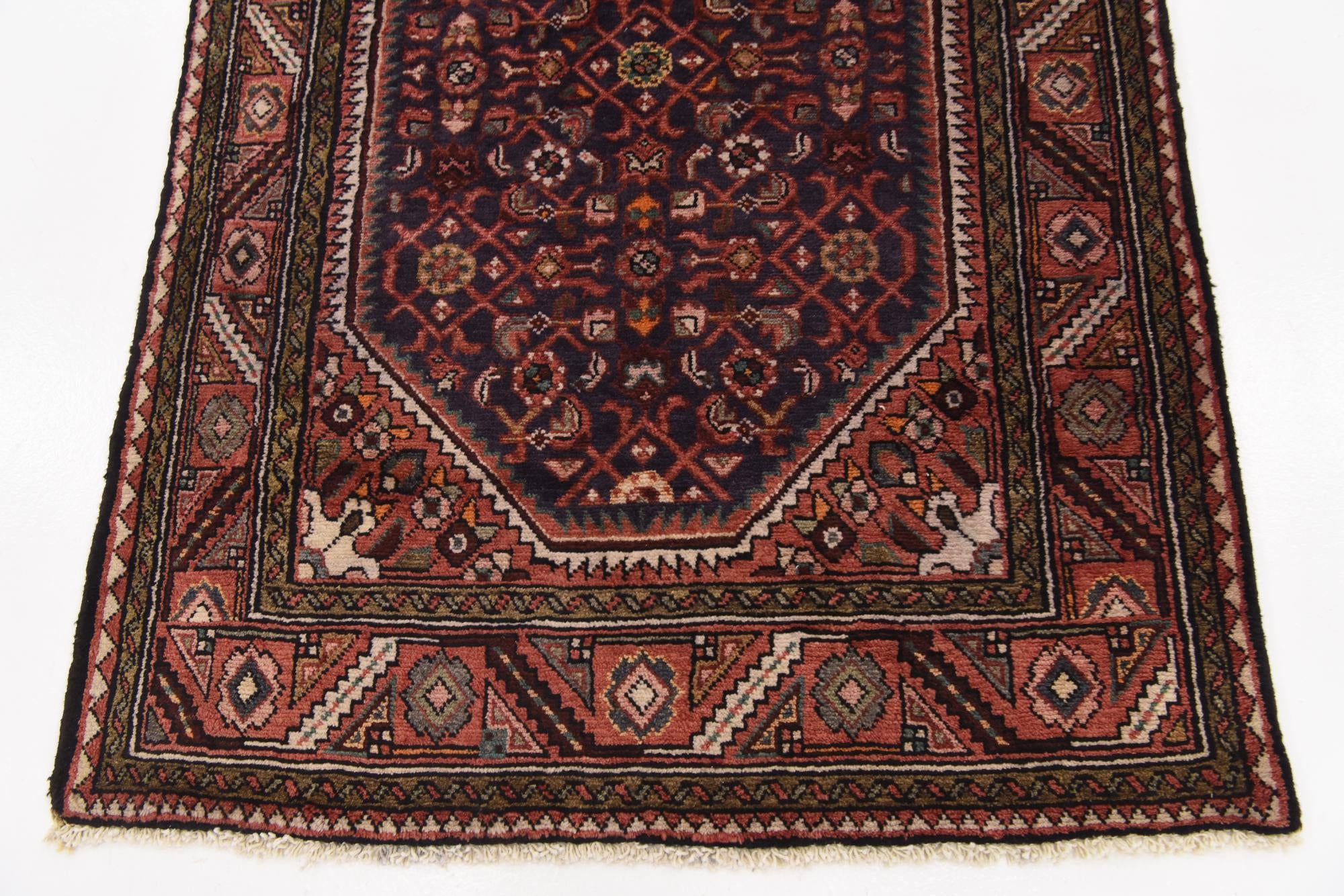 3' 9 x 10' 4 Hand Knotted Hossainabad Persian Wool Runner Rug