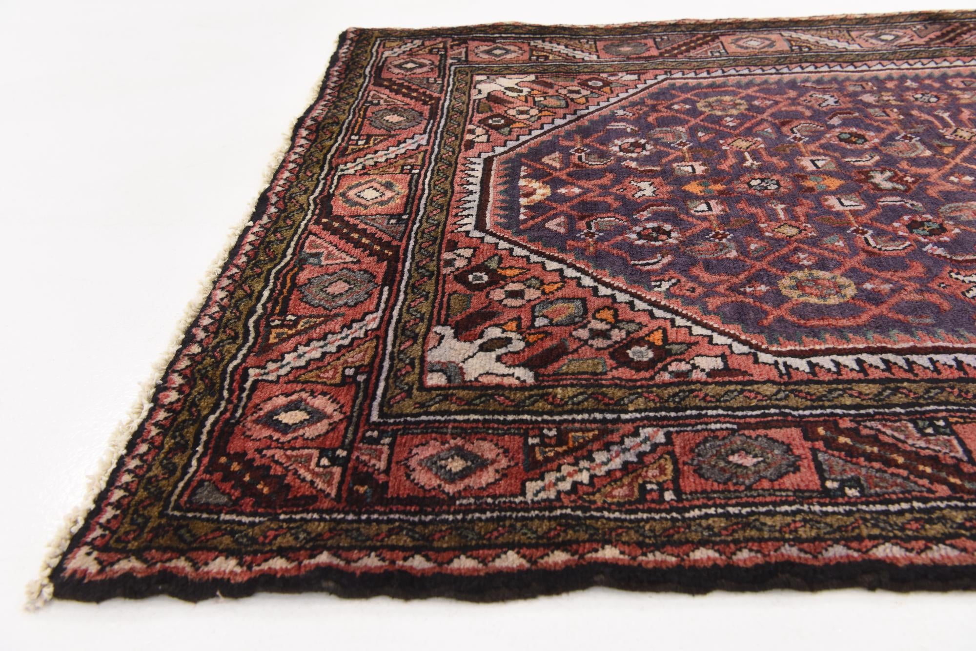 3' 9 x 10' 4 Hand Knotted Hossainabad Persian Wool Runner Rug
