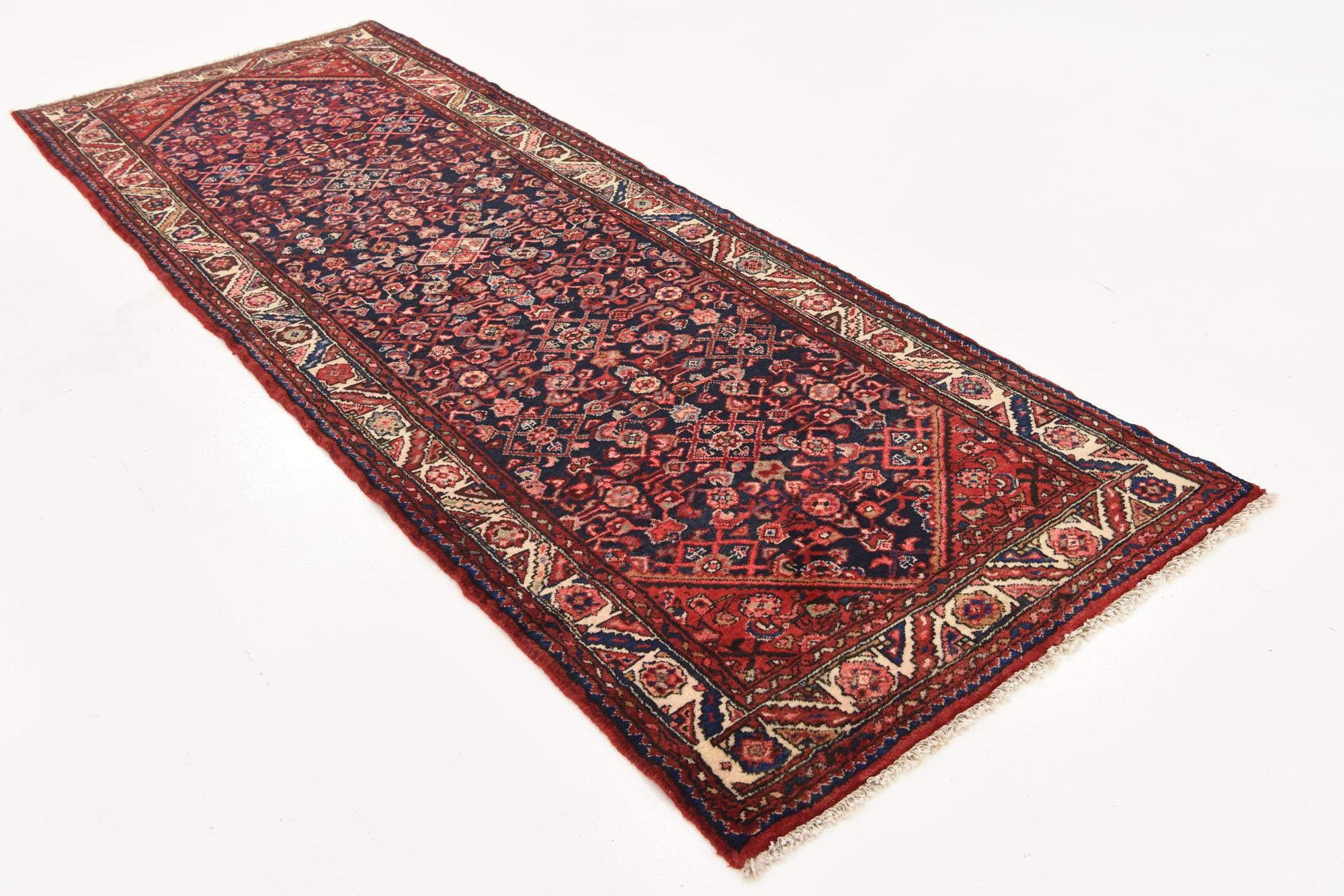 3' 9 x 10' 9 Hand Knotted Hossainabad Persian Wool Runner Rug