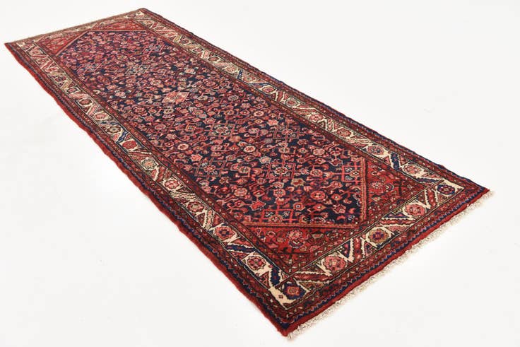 Detail image of 3' 9 x 10' 9 Hand Knotted Hossainabad Persian Wool Runner Rug
