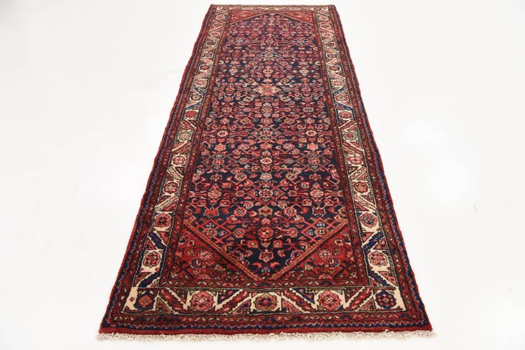 Detail image of 3' 9 x 10' 9 Hand Knotted Hossainabad Persian Wool Runner Rug