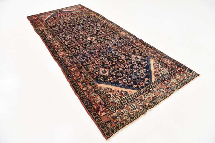 4' 3 x 9' 11 Hand Knotted Hossainabad Persian Wool Runner Rug