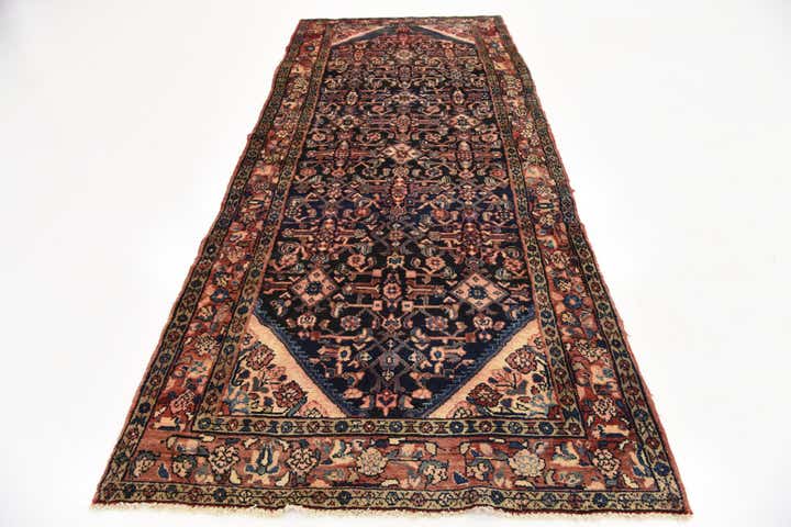 4' 3 x 9' 11 Hand Knotted Hossainabad Persian Wool Runner Rug