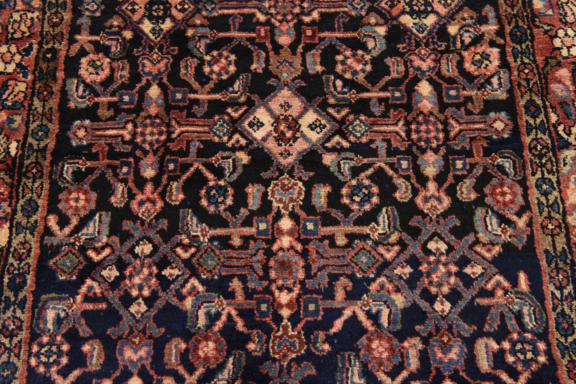 4' 3 x 9' 11 Hand Knotted Hossainabad Persian Wool Runner Rug