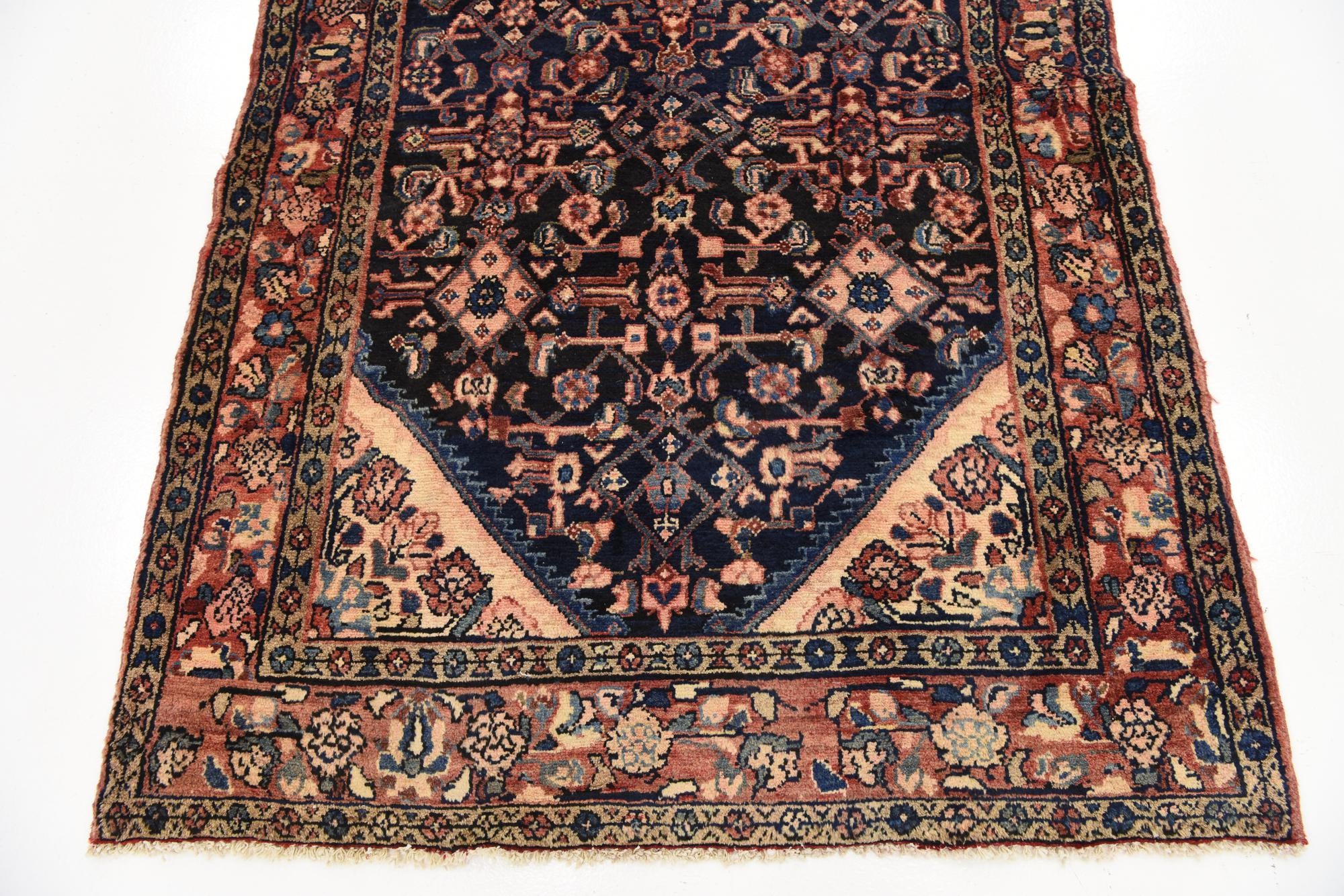 4' 3 x 9' 11 Hand Knotted Hossainabad Persian Wool Runner Rug