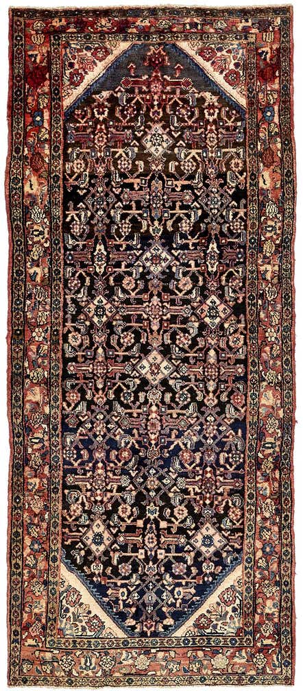 4' 3 x 9' 11 Hand Knotted Hossainabad Persian Wool Runner Rug