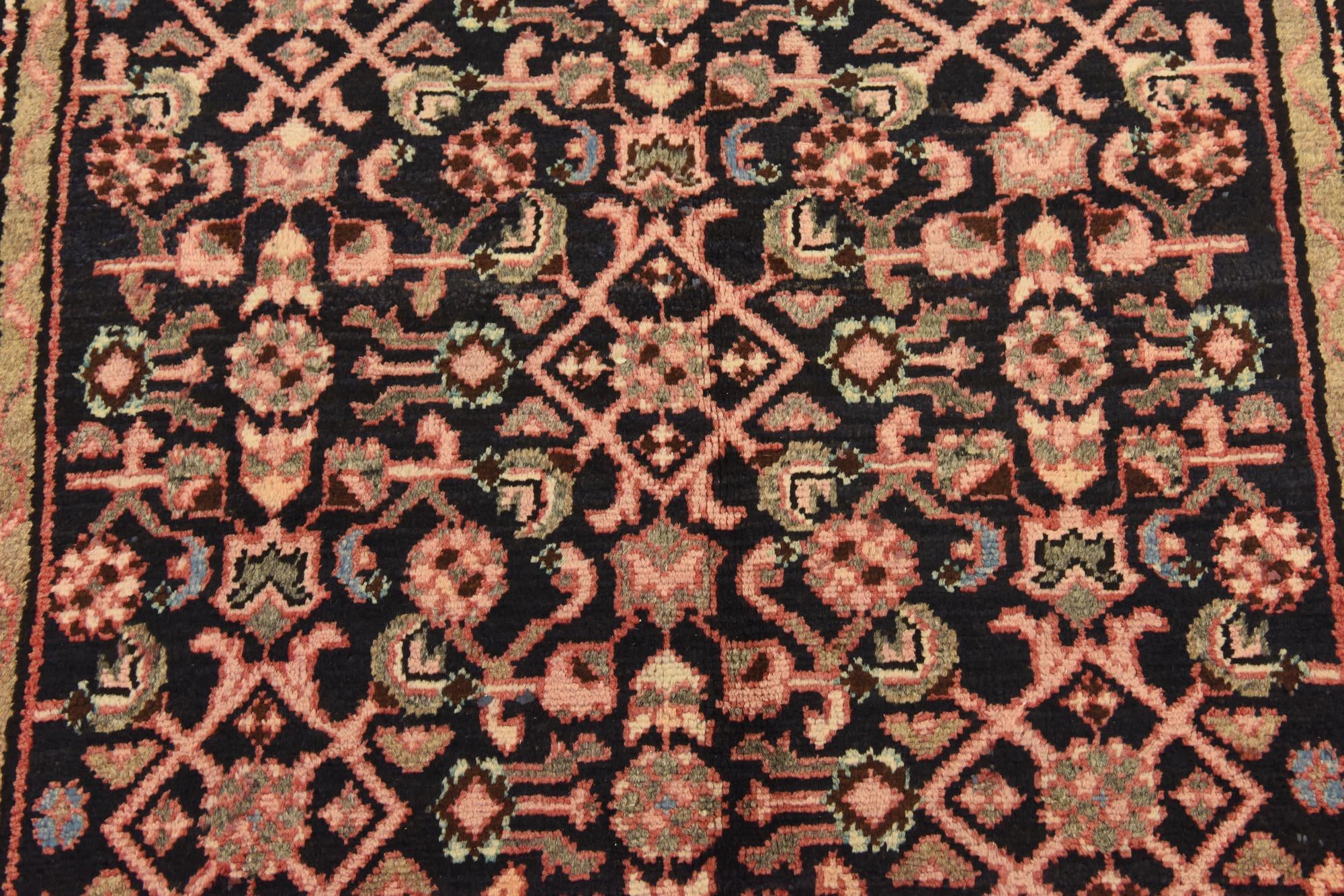 3' 7 x 10' 6 Hand Knotted Hossainabad Persian Wool Runner Rug