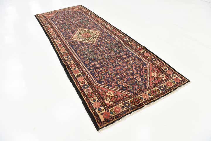 3' 9 x 9' 11 Hand Knotted Hossainabad Persian Wool Runner Rug