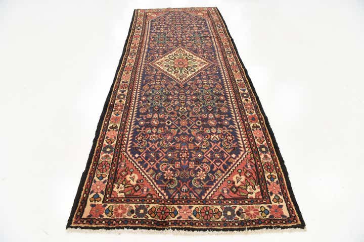 3' 9 x 9' 11 Hand Knotted Hossainabad Persian Wool Runner Rug