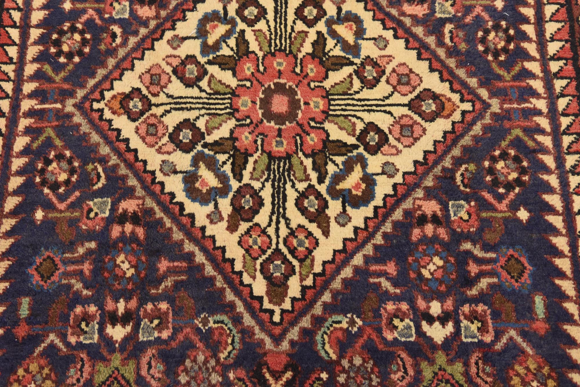 3' 9 x 9' 11 Hand Knotted Hossainabad Persian Wool Runner Rug