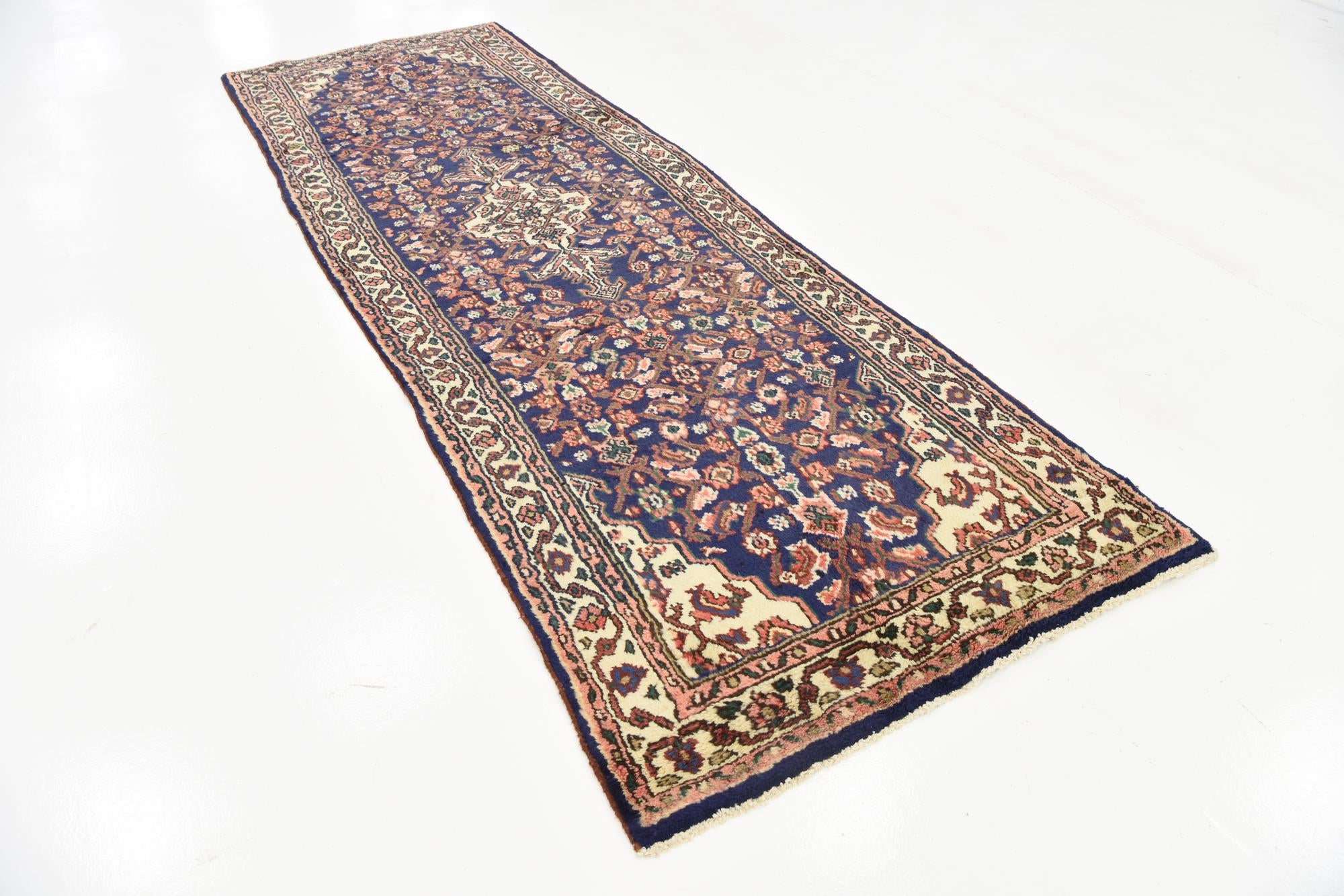 3' 4 x 9' 11 Hand Knotted Hossainabad Persian Wool Runner Rug