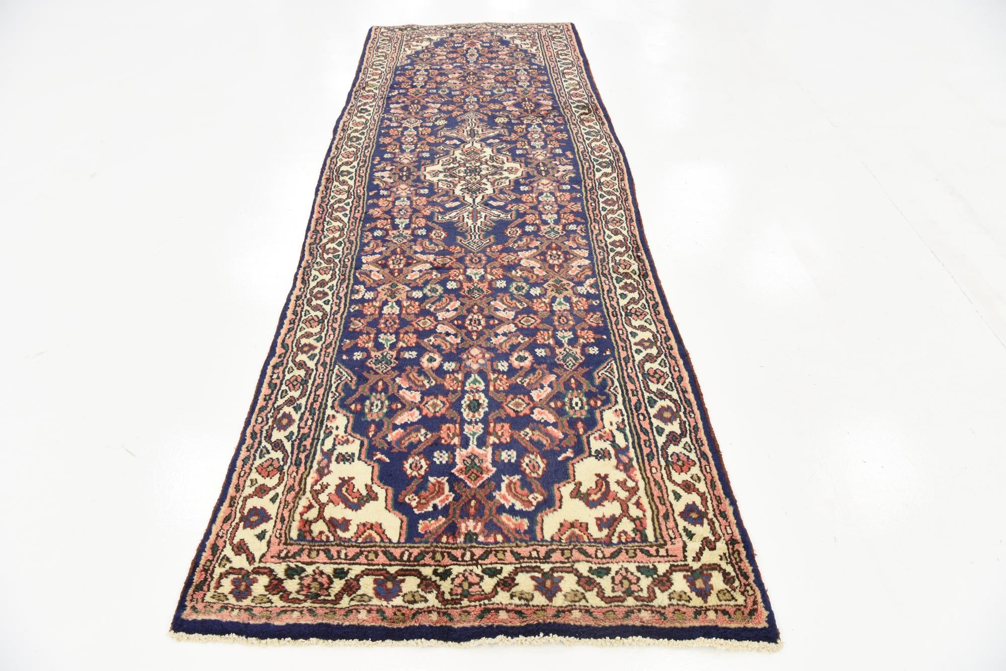 3' 4 x 9' 11 Hand Knotted Hossainabad Persian Wool Runner Rug