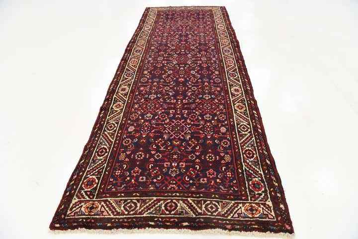 3' 9 x 10' 7 Hand Knotted Hossainabad Persian Wool Runner Rug