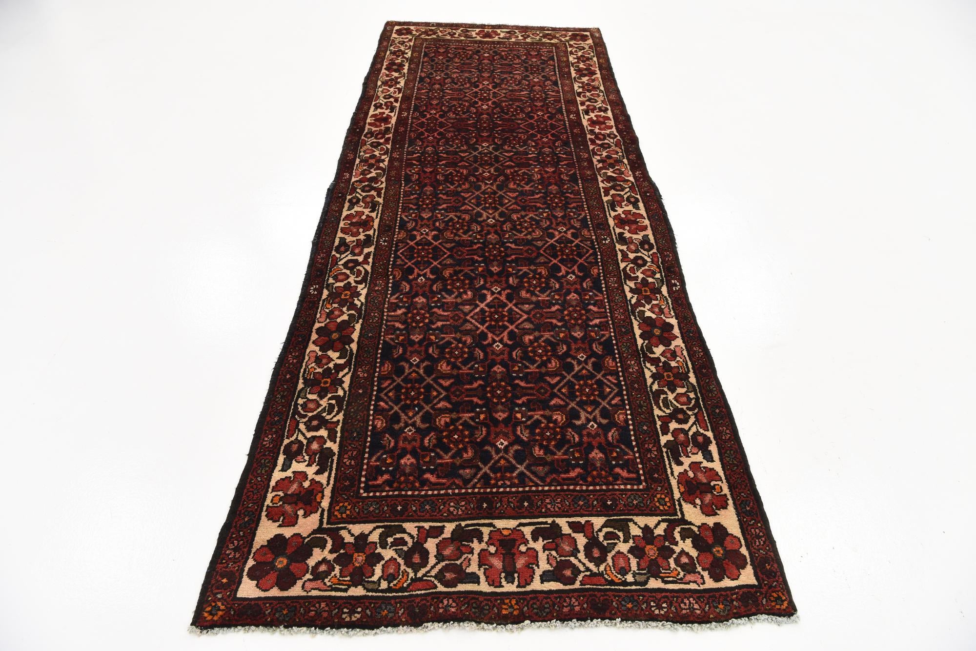 3' 5 x 9' 6 Hand Knotted Hossainabad Persian Wool Runner Rug