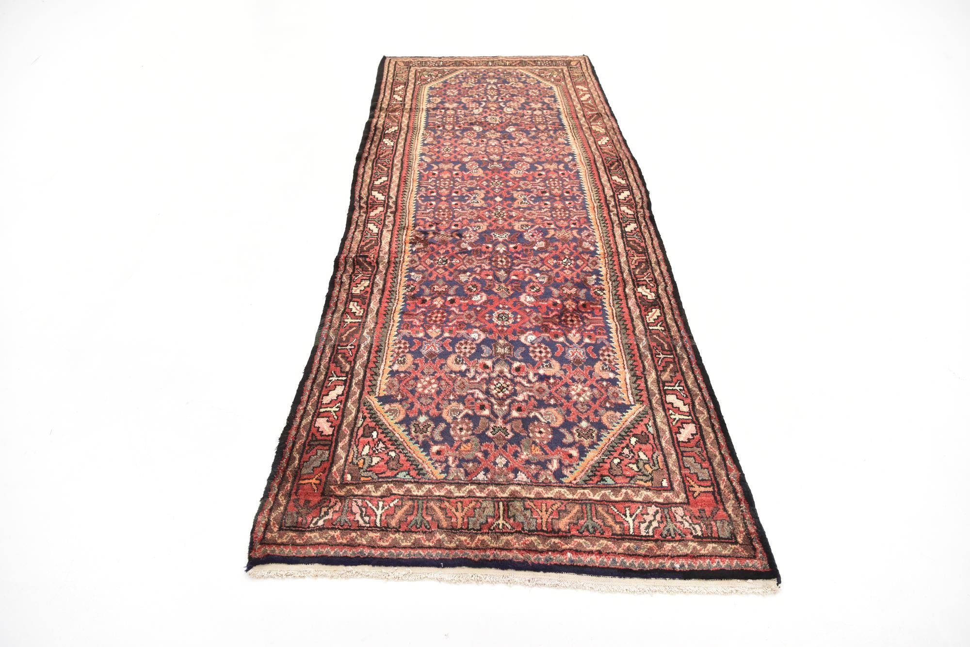 3' 8 x 9' 6 Hand Knotted Hossainabad Persian Wool Runner Rug