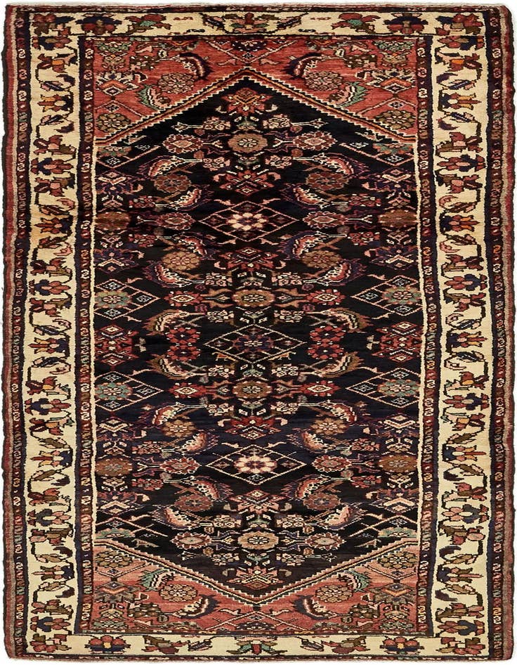 Detail image of 3' 8 x 10' Hand Knotted Hossainabad Persian Wool Runner Rug