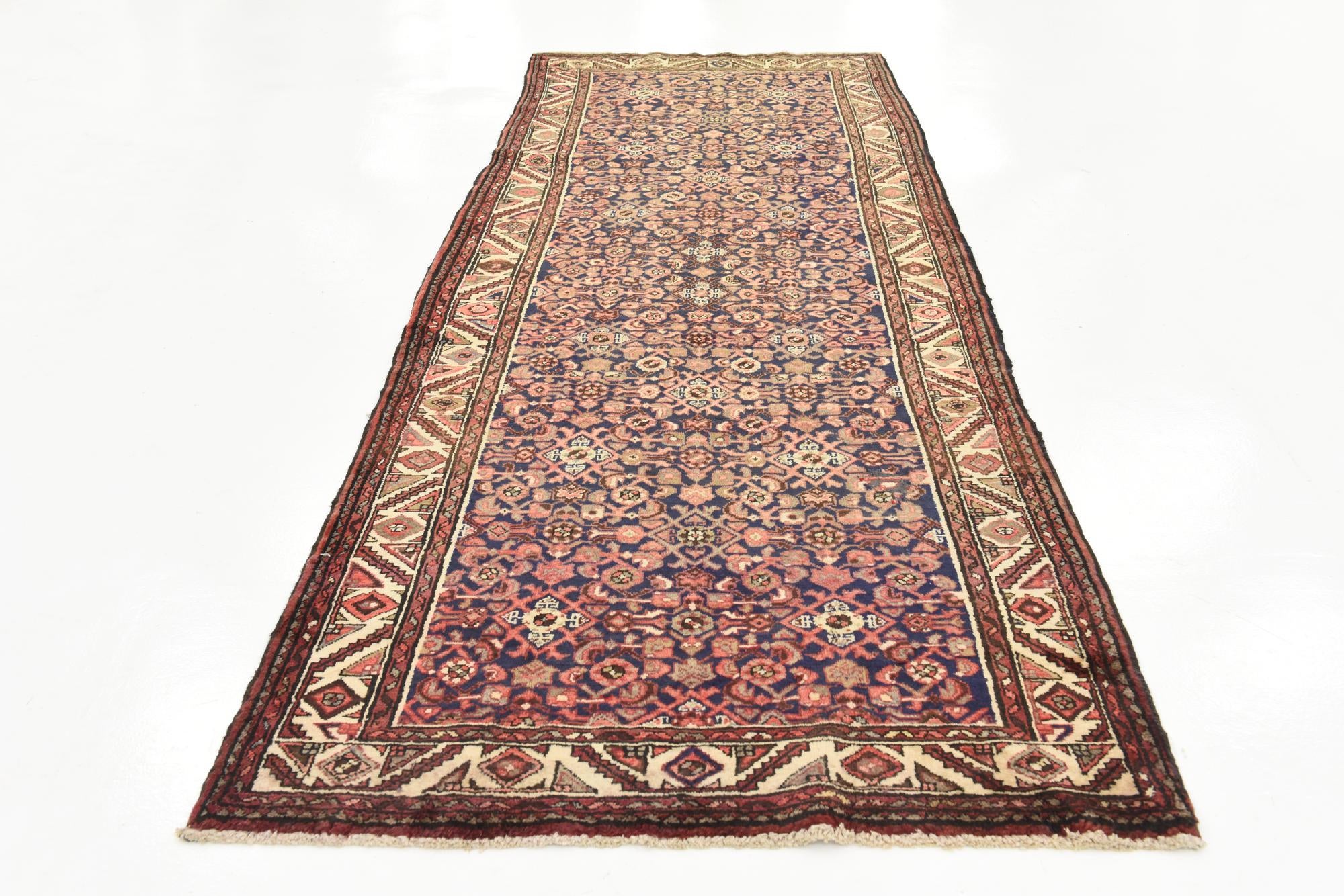 3' 8 x 11' 1 Hand Knotted Hossainabad Persian Wool Runner Rug