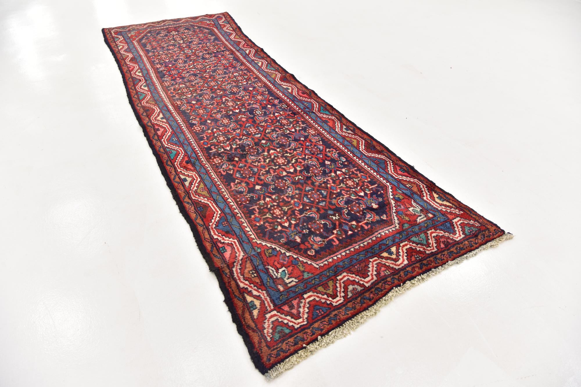 3' 6 x 10' Hand Knotted Hossainabad Persian Wool Runner Rug