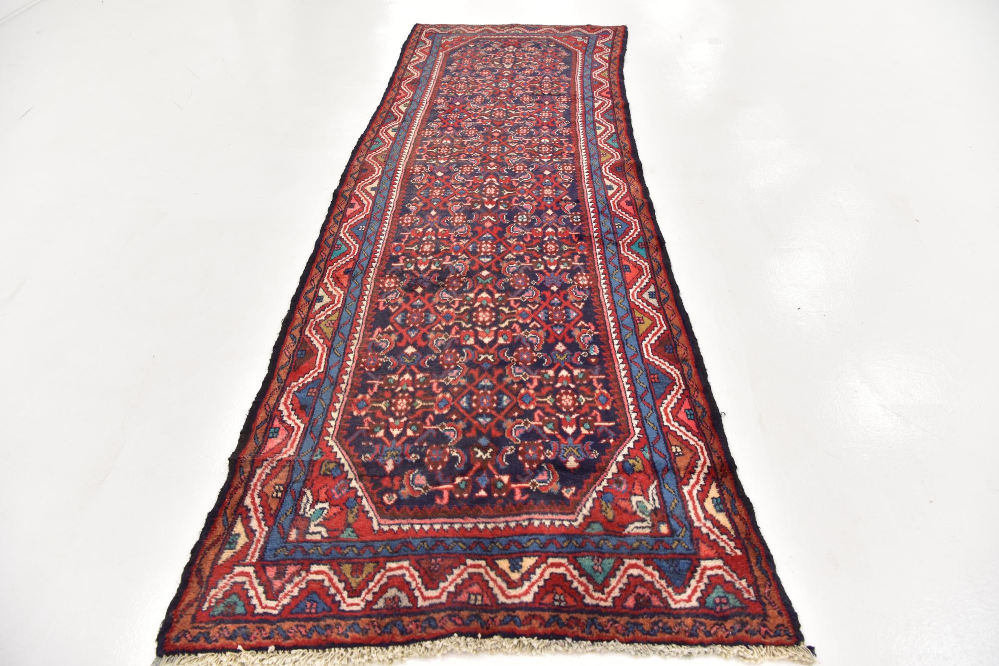 3' 6 x 10' Hand Knotted Hossainabad Persian Wool Runner Rug