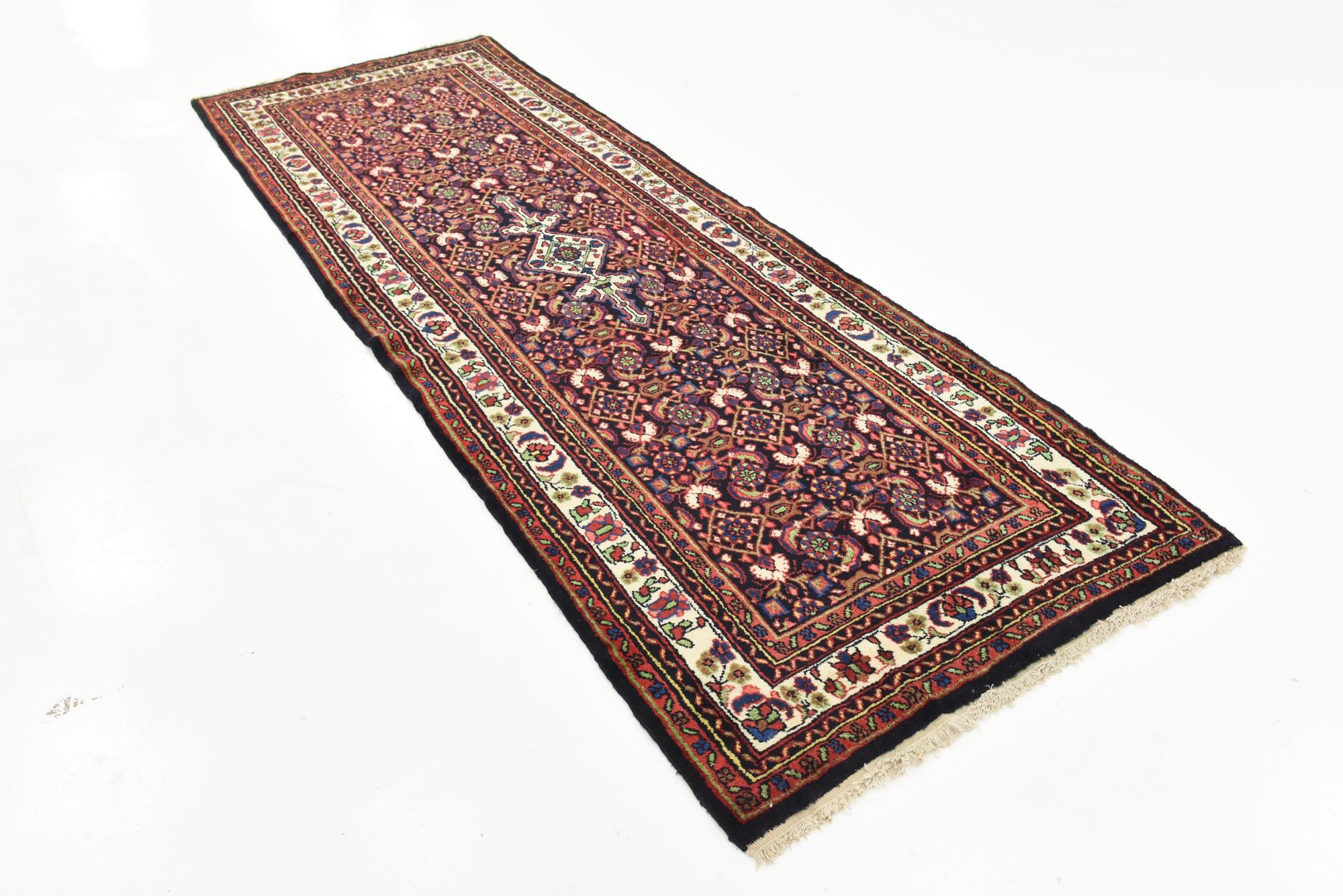 3' 7 x 10' 5 Hand Knotted Hossainabad Persian Wool Runner Rug