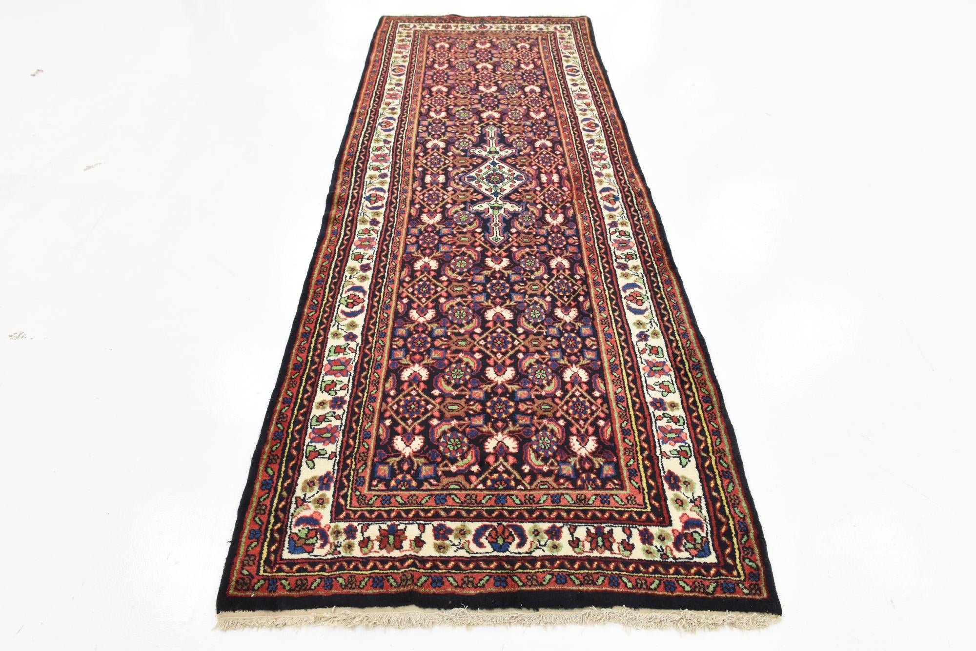 3' 7 x 10' 5 Hand Knotted Hossainabad Persian Wool Runner Rug