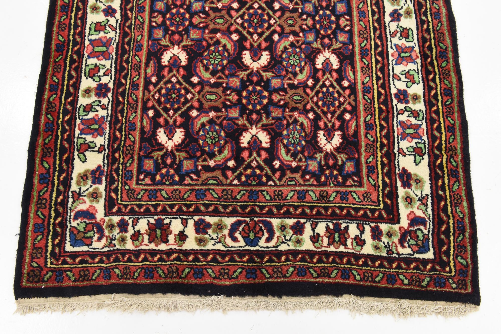 3' 7 x 10' 5 Hand Knotted Hossainabad Persian Wool Runner Rug