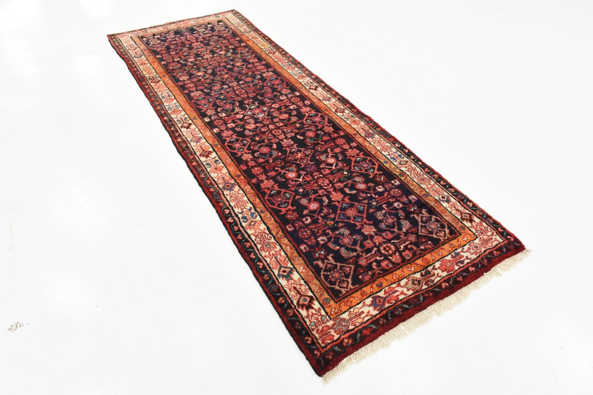 3' 7 x 10' 3 Hand Knotted Hossainabad Persian Wool Runner Rug