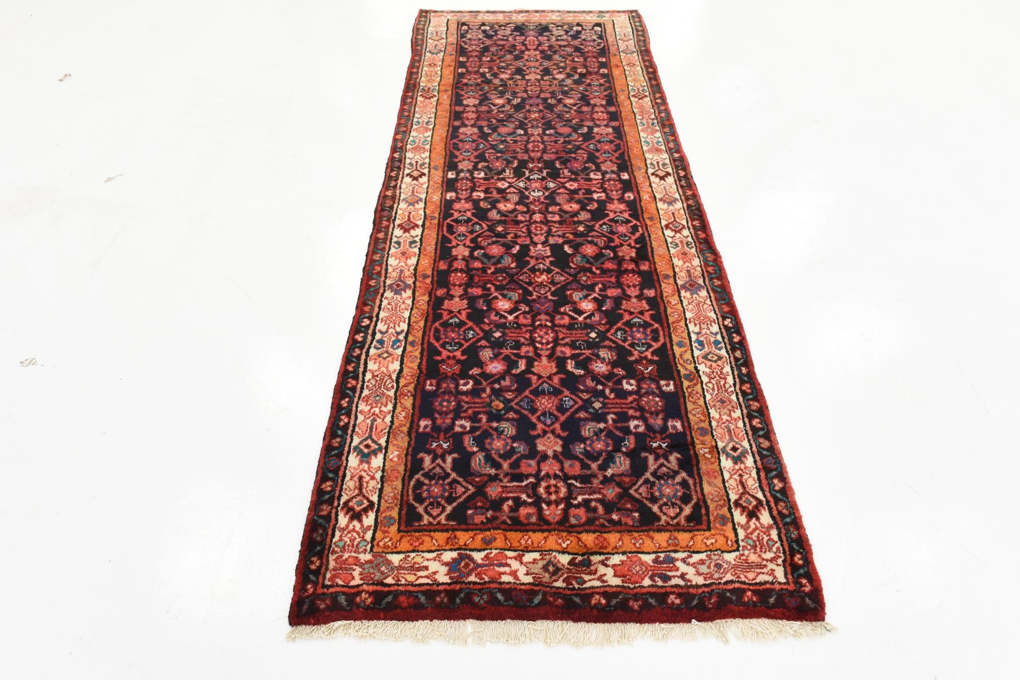 3' 7 x 10' 3 Hand Knotted Hossainabad Persian Wool Runner Rug